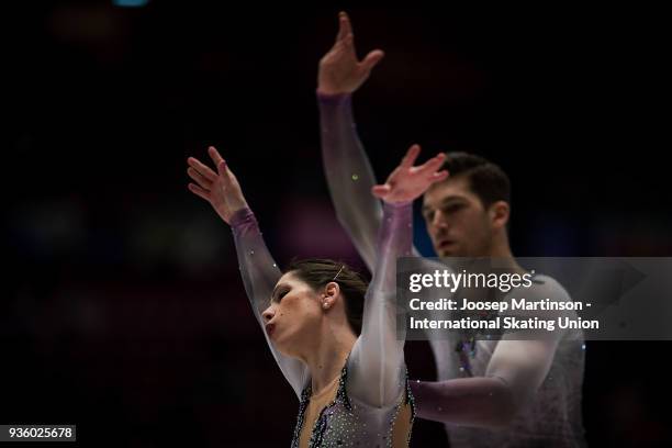 Nicole Della Monica and Matteo Guarise of Italy compete in the Pairs Short Program during day one of the World Figure Skating Championships at...