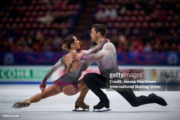 Nicole Della Monica and Matteo Guarise of Italy compete in the Pairs Short Program during day one of the World Figure Skating Championships at...