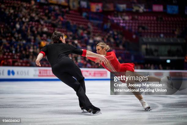 Kirsten Moore Towers and Michael Marinaro of Canada compete in the Pairs Short Program during day one of the World Figure Skating Championships at...