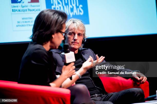 Audrey Pulvar and Jesus Calleja during the 'Dialogo Por El Planeta' event on March 21, 2018 in Madrid, Spain.