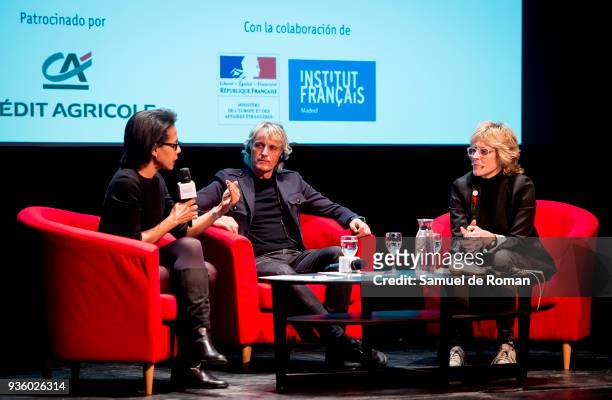 Jesus Calleja, Mercedes Mila and Audrey Pulvar during the 'Dialogo Por El Planeta' event on March 21, 2018 in Madrid, Spain.