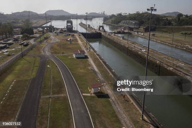 Miraflores Locks of the Panama Canal is seen in Panama City, Panama, on Sunday, Feb. 25, 2018. Panama's gross domestic product figures rose 4.6 %...