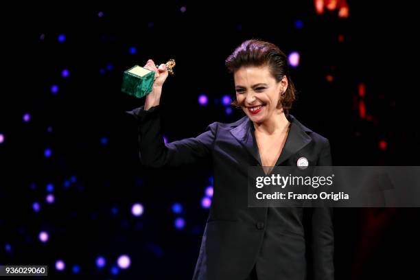 Jasmine Trinca receives the Best Actress Award during the 62nd David Di Donatello awards ceremony on March 21, 2018 in Rome, Italy.