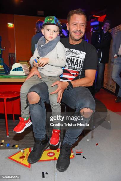 Willi Herren and his grandson Emilio-Willi during the Lego NINJAGO-Tempel Opening at Legoland Discovery Center on March 21, 2018 in Berlin, Germany.