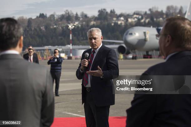 Erik Nelson, vice president of 737 field operations and delivery at Boeing Co., speaks during a 737 Max 9 aircraft delivery ceremony with Lion Air...