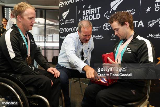 Adam Hall 2018 Winter Paralympic gold and bronze medalist in skiing and Corey Peters Paralympic Bronze medalist in skiiing chat to 1980 paralympic...
