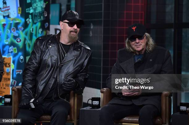 Rob Halford and Glenn Tipton of Judas Priest visit Build at Build Studio on March 21, 2018 in New York City.