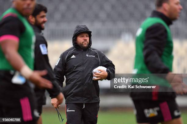 Assistant Coach Jason Ryan looks on during the Crusaders Super Rugby captain's run at AMI Stadium on March 22, 2018 in Christchurch, New Zealand.