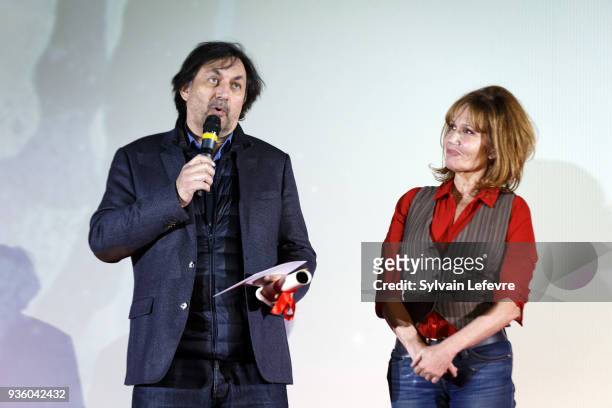 Serge Riaboukine and Clementine Celarie attend opening ceremony during Valenciennes Film Festival on March 21, 2018 in Valenciennes, France.