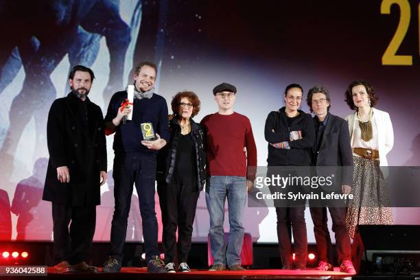Documentary jury Sagamore Stevenin, Karim Dridi, Andrea Ferreol, Fabienne Godet, Nils Tavernier and director Pascal Colson and Armelle attend opening...