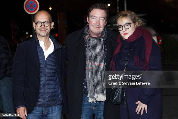 Maurice Barthelemy, Philippe Duquesne and Marilou Berry attend opening ceremony during Valenciennes Film Festival on March 21, 2018 in Valenciennes,...