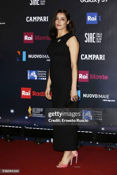 Luisa Ranieri walks the red carpet ahead of the 62nd David Di Donatello awards ceremony on March 21, 2018 in Rome, Italy.