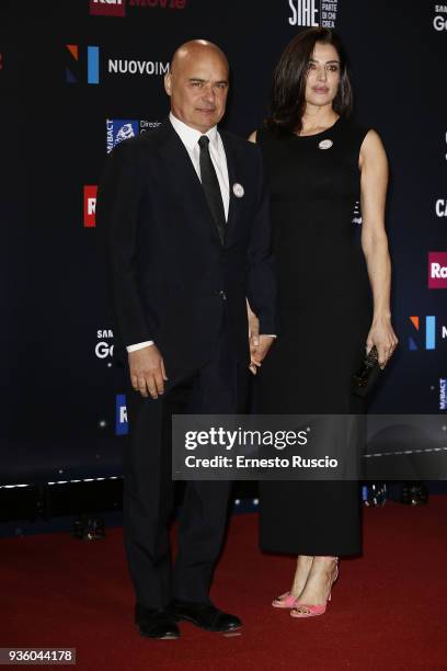 Luca Zingaretti and Luisa Ranieri walk the red carpet ahead of the 62nd David Di Donatello awards ceremony on March 21, 2018 in Rome, Italy.