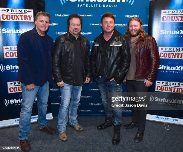 Recording Artists Richie McDonald, Larry Stewart, Tim Rushlow and Donnie Reis of The Frontmen arrive at SiriusXM Nashville Studios at Bridgestone...