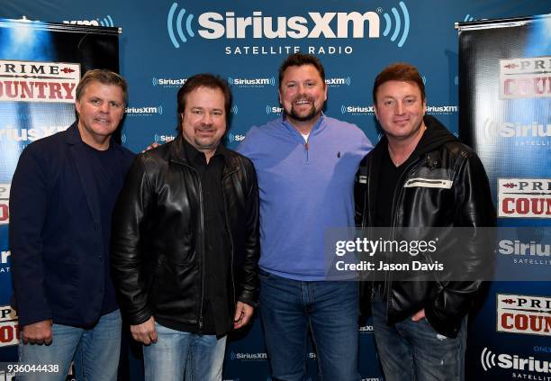 Recording Artists Richie McDonald, Larry Stewart and Tim Rushlow of The Frontmen along with SiriusXM Host Storme Warren arrive at SiriusXM Nashville...