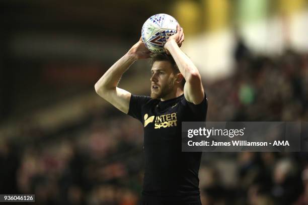 Callum Elder of Wigan Athletic during the Sky Bet League One match between Wigan Athletic and Walsall at Banks' Stadium on March 23, 2018 in Walsall,...