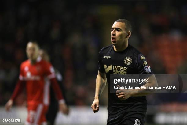 James Vaughan of Wigan Athletic during the Sky Bet League One match between Wigan Athletic and Walsall at Banks' Stadium on March 23, 2018 in...