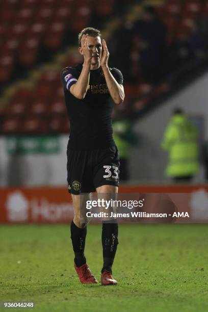 Dan Burn of Wigan Athletic during the Sky Bet League One match between Wigan Athletic and Walsall at Banks' Stadium on March 23, 2018 in Walsall,...