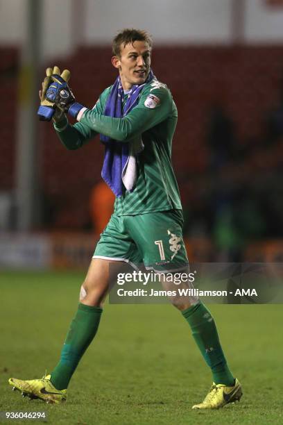 Christian Walton of Wigan Athletic during the Sky Bet League One match between Wigan Athletic and Walsall at Banks' Stadium on March 23, 2018 in...