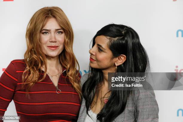 German presenter, model and actress Palina Rojinski and German presenter Collien Ulmen-Fernandes during the 'jerks' premiere at Zoo Palast on March...