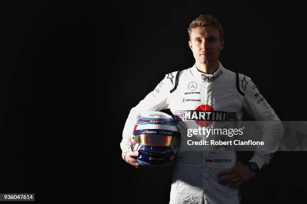 Sergey Sirotkin of Russia and Williams poses for a photo during previews ahead of the Australian Formula One Grand Prix at Albert Park on March 22,...