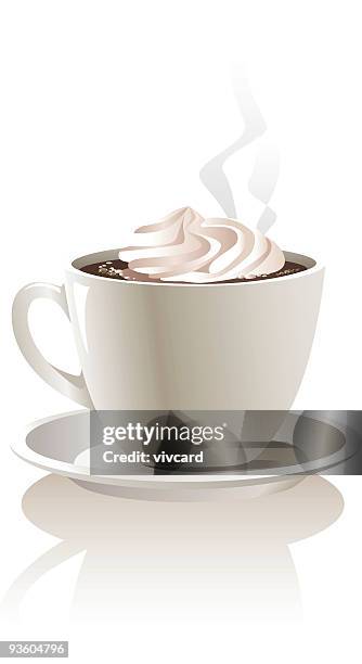 a mug of hot chocolate with a dollop of whip cream - whipped cream vector stock illustrations