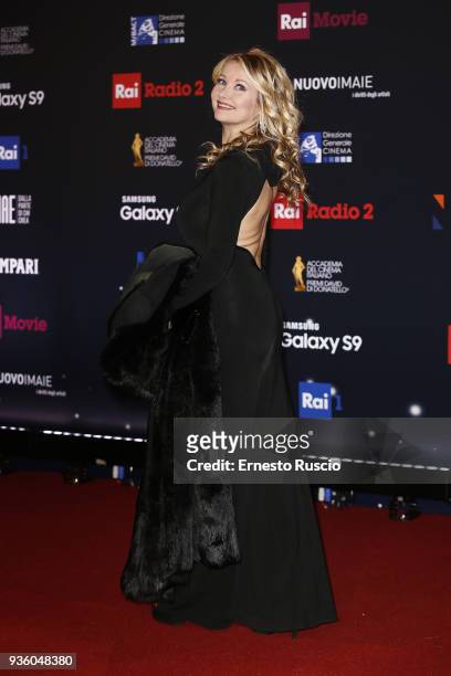 Angela Melillo walks the red carpet ahead of the 62nd David Di Donatello awards ceremony on March 21, 2018 in Rome, Italy.