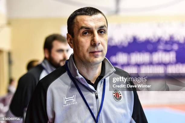 Ivry coach Rasto Stefanovic and Ivry assistant coach David Degouy during the Lidl Starligue match between Massy and Ivry on March 21, 2018 in Massy,...