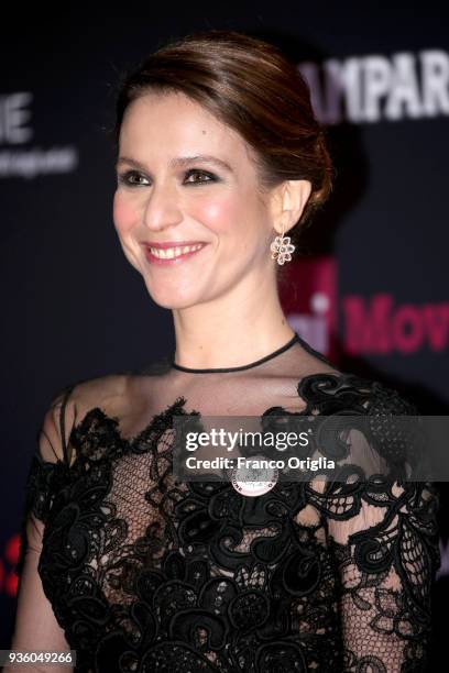 Isabella Ragonese walks a red carpet ahead of the 62nd David Di Donatello awards ceremony on March 21, 2018 in Rome, Italy.