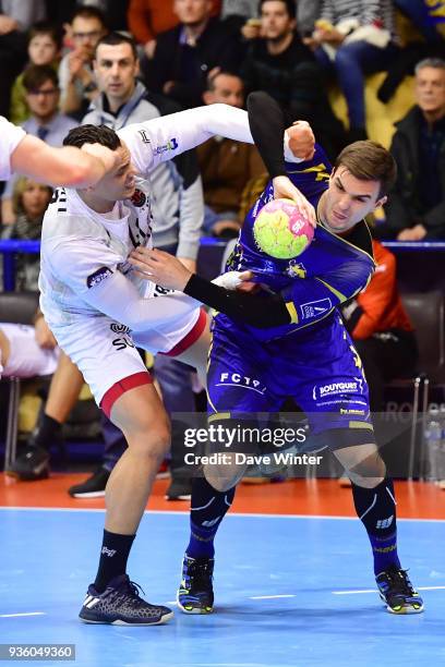 Mirko Herceg of Massy and Youssef Ben Ali of Ivry during the Lidl Starligue match between Massy and Ivry on March 21, 2018 in Massy, France.
