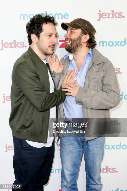 German actor Fahri Yardim and German presenter and actor Christian Ulmen during the 'Jerks' premiere at Zoo Palast on March 21, 2018 in Berlin,...