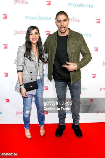 German presenter Collien Ulmen-Fernandes and German singer Andreas Bourani during the 'Jerks' premiere at Zoo Palast on March 21, 2018 in Berlin,...