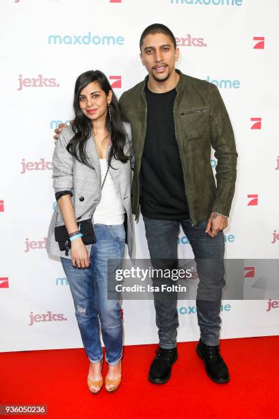 German presenter Collien Ulmen-Fernandes and German singer Andreas Bourani during the 'Jerks' premiere at Zoo Palast on March 21, 2018 in Berlin,...