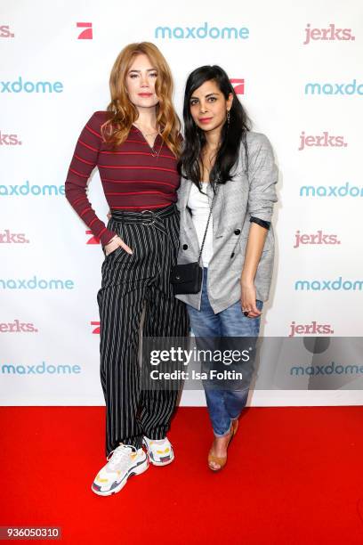 German presenter, model and actress Palina Rojinski and German presenter Collien Ulmen-Fernandes during the 'Jerks' premiere at Zoo Palast on March...