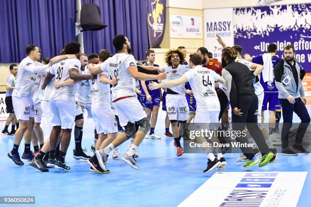 Ivry celebrate winning the Lidl Starligue match between Massy and Ivry on March 21, 2018 in Massy, France.