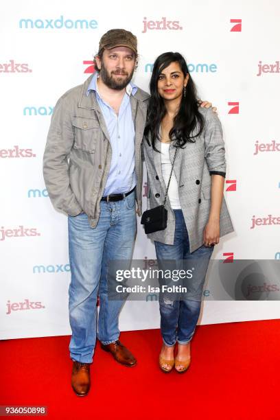 German presenter and actor Christian Ulmen and his wife German presenter Collien Ulmen-Fernandes during the 'Jerks' premiere at Zoo Palast on March...