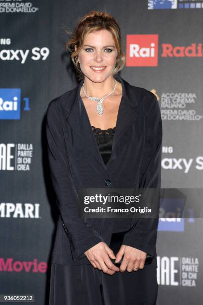 Elisabetta Pellini walks a red carpet ahead of the 62nd David Di Donatello awards ceremony on March 21, 2018 in Rome, Italy.