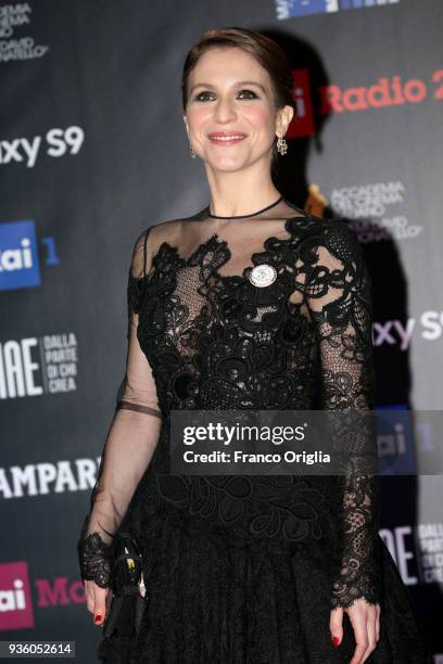 Isabella Ragonese walks a red carpet ahead of the 62nd David Di Donatello awards ceremony on March 21, 2018 in Rome, Italy.