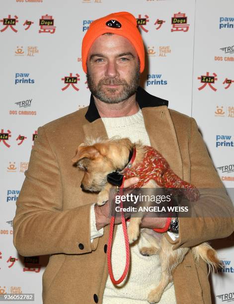 Liev Schreiber attends the paw sprints special screening of 'Isle of Dogs' at IFC CENTER on March 21, 2018 in New York City. / AFP PHOTO / ANGELA...