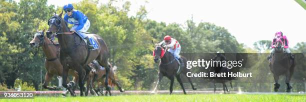 Apocalypto ridden by Chelsea MacFarlane wins the Woodside Park Stud BM58 Handicap at Kyneton Racecourse on March 21, 2018 in Kyneton, Australia.