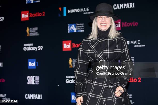 Diane Keaton walks a red carpet ahead of the 62nd David Di Donatello awards ceremony on March 21, 2018 in Rome, Italy.