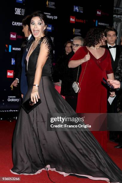 Serena Rossi walks a red carpet ahead of the 62nd David Di Donatello awards ceremony on March 21, 2018 in Rome, Italy.
