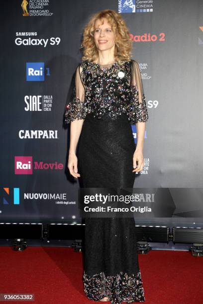 Sonia Bergamasco walks a red carpet ahead of the 62nd David Di Donatello awards ceremony on March 21, 2018 in Rome, Italy.