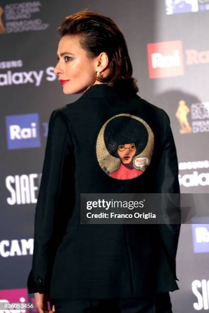 Jasmine Trinca walks a red carpet ahead of the 62nd David Di Donatello awards ceremony on March 21, 2018 in Rome, Italy.