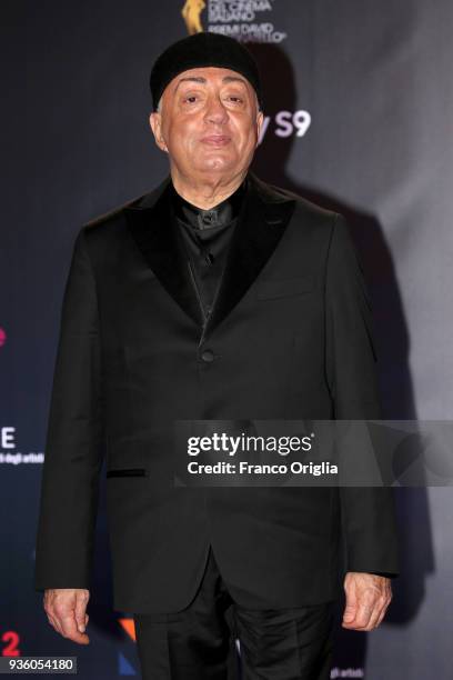 Peppe Barra walks a red carpet ahead of the 62nd David Di Donatello awards ceremony on March 21, 2018 in Rome, Italy.