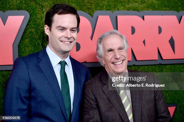 Bill Hader and Henry Winkler attend the premiere of HBO's "Barry" at NeueHouse Hollywood on March 21, 2018 in Los Angeles, California.