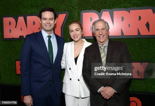 Bill Hader, Sarah Goldberg and Henry Winkler attend the premiere of HBO's "Barry" at NeueHouse Hollywood on March 21, 2018 in Los Angeles, California.