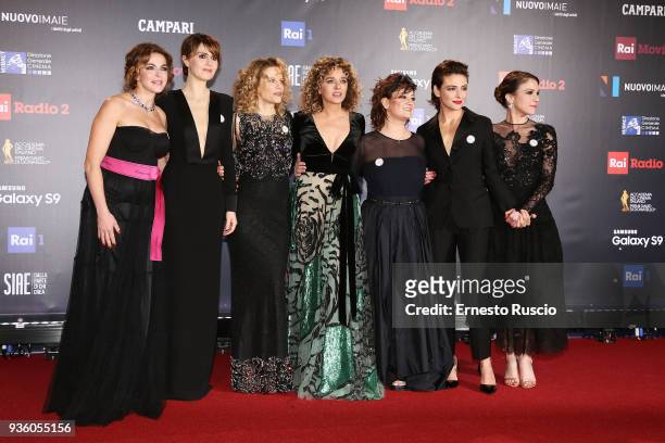Claudia Gerini, Paola Cortellesi, Sonia Bergamasco, Valeria Golino, Giovanna Mezzogiorno, Jasmine Trinca and Isabella Ragonese walk the red carpet...