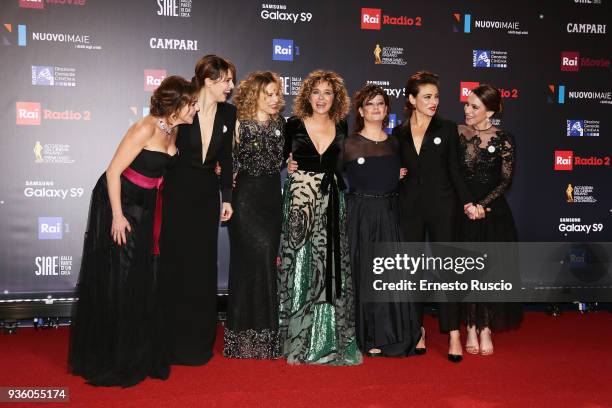 Claudia Gerini, Paola Cortellesi, Sonia Bergamasco, Valeria Golino, Giovanna Mezzogiorno, Jasmine Trinca and Isabella Ragonese walk the red carpet...