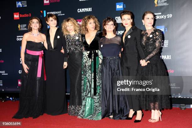 Claudia Gerini, Paola Cortellesi, Sonia Bergamasco, Valeria Golino, Giovanna Mezzogiorno, Jasmine Trinca and Isabella Ragonese walk a red carpet...